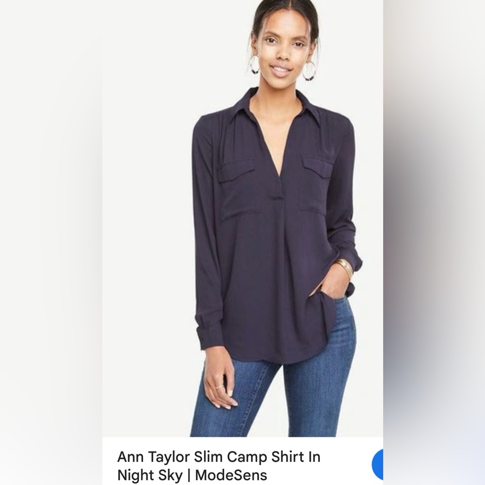 Ann Taylor Midnight Blue V-Neck Blouse